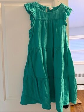 J. Crew Teal Ruffle Sleeve Tiered Cotton Dress